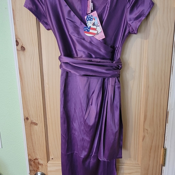 Brand new Pinup Couture satin dress in purple - Picture 2 of 4